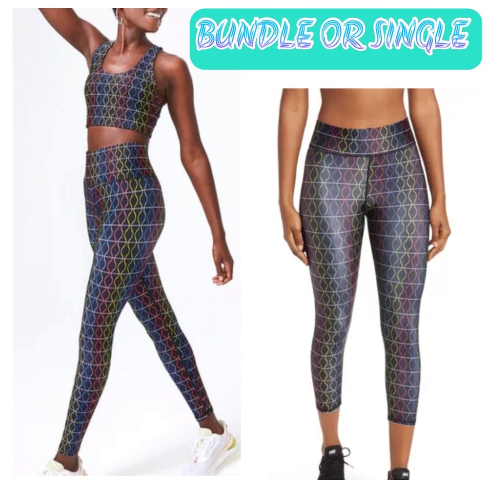 TEREZ ACTIVE WEAR 3” TALL BAND BLACK AND RAINBOW SOUND WAVES CAPRI LEGGINGS - Picture 5 of 13